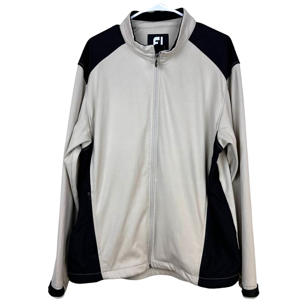 FJ Footjoy Men's Sz: L Beige Fleece Full Zip Lightweight Casual Outdoor Jacket